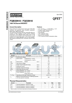 FQB33N10 datasheet - 100V N-Channel MOSFET