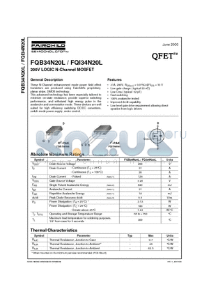 FQB34N20L datasheet - 200V LOGIC N-Channel MOSFET