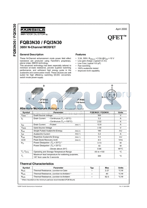 FQB3N30 datasheet - 300V N-Channel MOSFET