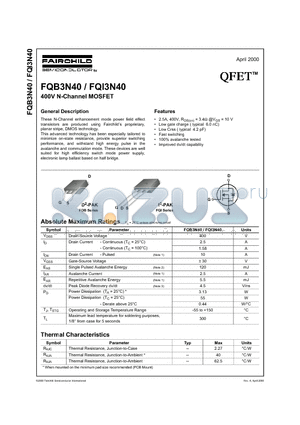 FQB3N40 datasheet - 400V N-Channel MOSFET