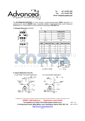 ACTR540/433.42/QCC8C datasheet - true one-port, surface-acoustic-wave (SAW) resonator
