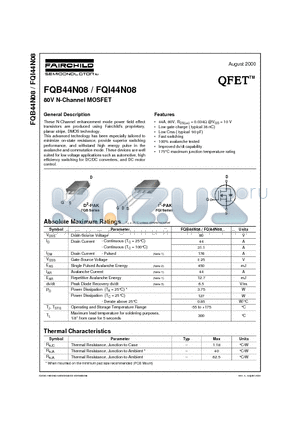 FQB44N08 datasheet - 80V N-Channel MOSFET