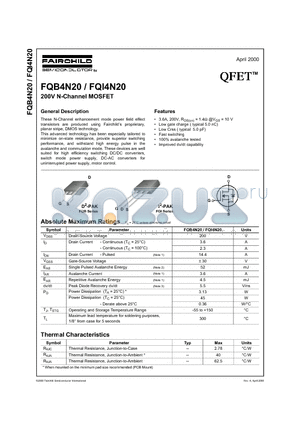 FQB4N20 datasheet - 200V N-Channel MOSFET