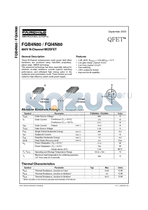 FQB4N80 datasheet - 800V N-Channel MOSFET