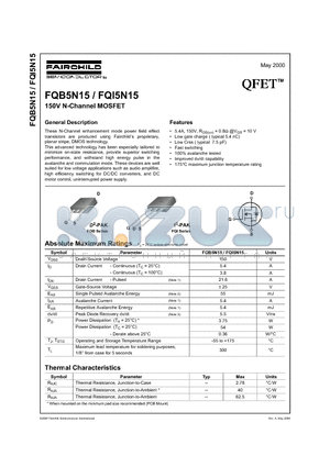 FQB5N15 datasheet - 150V N-Channel MOSFET
