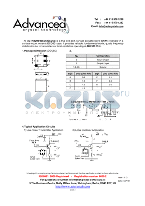 ACTR8002 datasheet - true one-port, surface-acoustic-wave (SAW) resonator