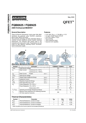 FQB6N25 datasheet - 250V N-Channel MOSFET