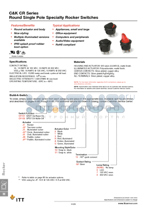 CR101J4AS115QF datasheet - Round Single Pole Specialty Rocker Switches