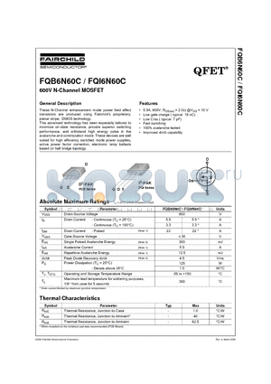 FQB6N60C datasheet - 600V N-Channel MOSFET