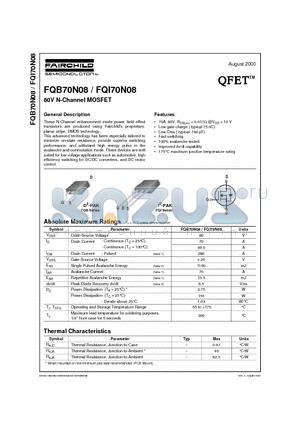 FQB70N08 datasheet - 80V N-Channel MOSFET