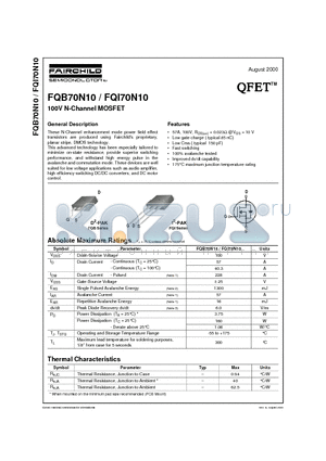FQB70N10 datasheet - 100V N-Channel MOSFET