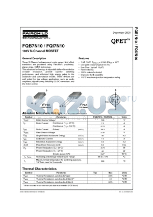 FQB7N10 datasheet - 100V N-Channel MOSFET