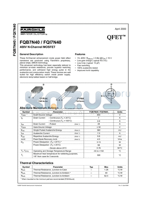 FQB7N40 datasheet - 400V N-Channel MOSFET