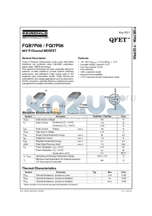 FQB7P06 datasheet - 60V P-Channel MOSFET