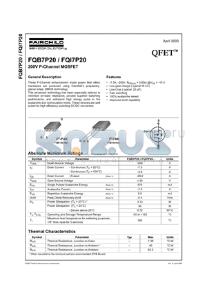 FQB7P20 datasheet - 200V P-Channel MOSFET