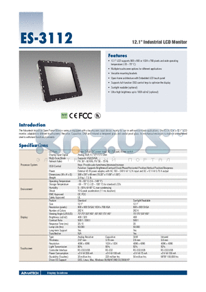 ES-3112C-VSAE datasheet - 12.1 Industrial LCD Monitor
