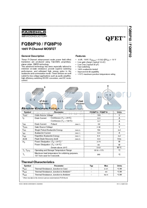FQB8P10 datasheet - 100V P-Channel MOSFET