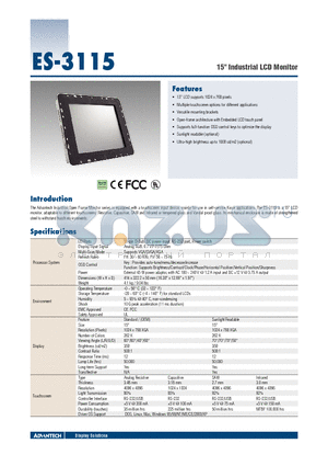 ES-3115G-VXAE datasheet - 15 Industrial LCD Monitor