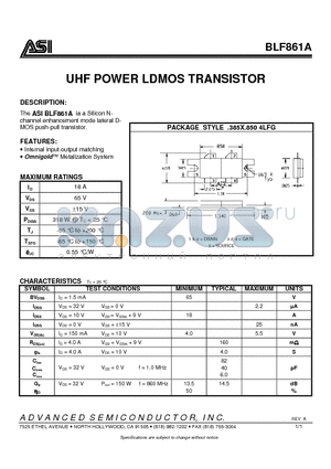BLF861A datasheet - UHF POWER LDMOS TRANSISTOR