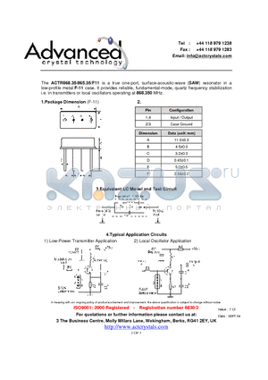 ACTR868.35 datasheet - true one-port, surface-acoustic-wave (SAW) resonator