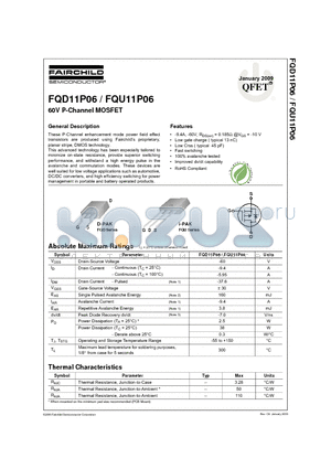 FQD11P06_09 datasheet - 60V P-Channel MOSFET