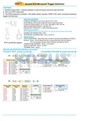 ES-4-T3CQ-A5 datasheet - Sealed Sub-Miniature Toggle Switches