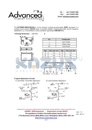 ACTR9001 datasheet - true one-port, surface-acoustic-wave (SAW) resonator