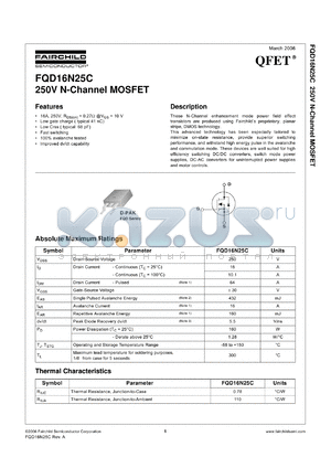 FQD16N25C datasheet - 250V N-Channel MOSFET