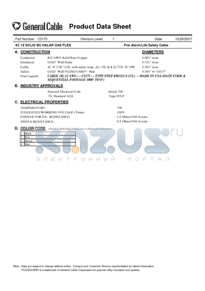 C3175 datasheet - 4C 12 SOLID BC HALAR OAS FLEX Fire Alarm/Life Safety Cable