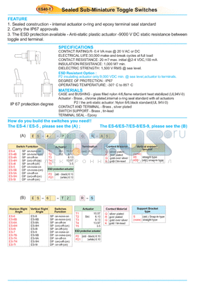 ES-4A-P21CG-A5 datasheet - Sealed Sub-Miniature Toggle Switches