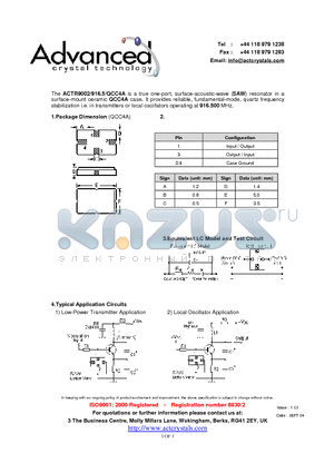 ACTR9002 datasheet - true one-port, surface-acoustic-wave (SAW) resonator