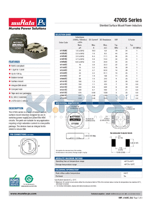 47100SC datasheet - Shielded Surface Mount Power Inductors