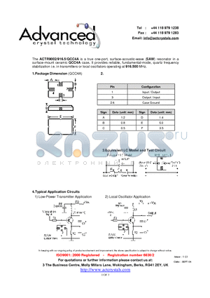 ACTR9002/916.5/QCC4A datasheet - true one-port, surface-acoustic-wave (SAW) resonator