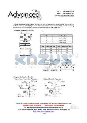 ACTR9005 datasheet - true one-port, surface-acoustic-wave (SAW) resonator