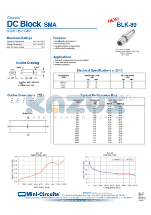 BLK-89 datasheet - Coaxial DC Block SMA  0.0001 to 8 GHz