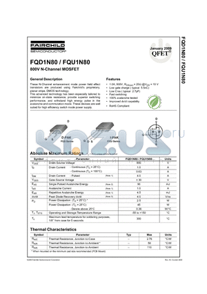 FQD1N80_09 datasheet - 800V N-Channel MOSFET