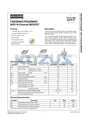 FQD2N60C_09 datasheet - 600V N-Channel MOSFET