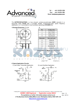 ACTR915 datasheet - true one-port, surface-acoustic-wave (SAW) resonator