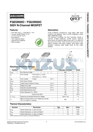 FQD3N50CTM datasheet - 500V N-Channel MOSFET