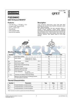 FQD3N60CTM datasheet - 600V N-Channel MOSFET