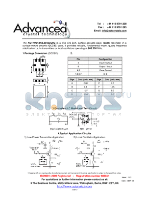 ACTR964 datasheet - true one-port, surface-acoustic-wave (SAW) resonator