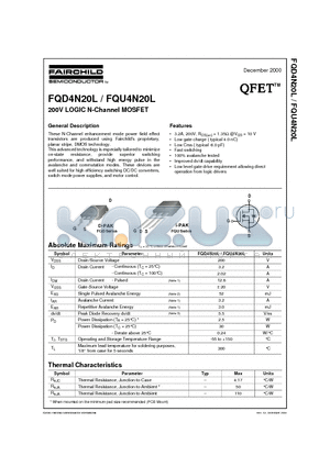 FQD4N20L datasheet - 200V LOGIC N-Channel MOSFET