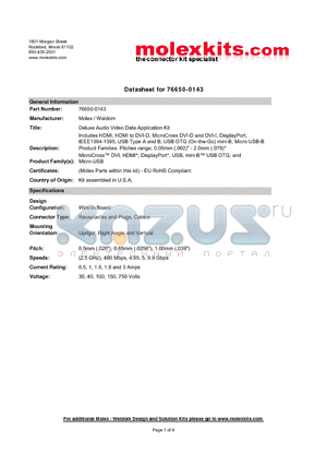 47151-1005 datasheet - Includes HDMI, HDMI to DVI-D, MicroCross DVI-D and DVI-I, DisplayPort, IEEE1394-1395, USB Type A and B, USB OTG (On-the-Go) mini-B, Micro USB-B