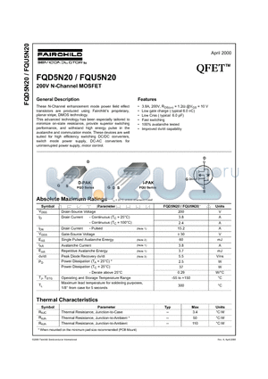 FQD5N20 datasheet - 200V N-Channel MOSFET