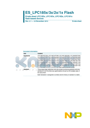 ES-LPC185X datasheet - Errata sheet LPC185x, LPC183x, LPC182x, LPC181x flash-based devices