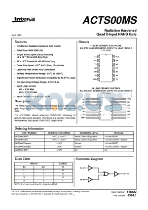 ACTS00DMSR datasheet - Radiation Hardened Quad 2-Input NAND Gate