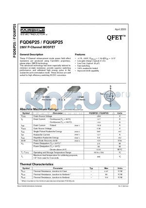 FQD6P25 datasheet - 250V P-Channel MOSFET