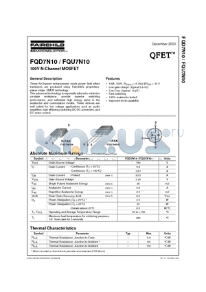 FQD7N10 datasheet - 100V N-Channel MOSFET