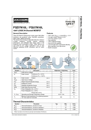 FQD7N10L_08 datasheet - 100V LOGIC N-Channel MOSFET