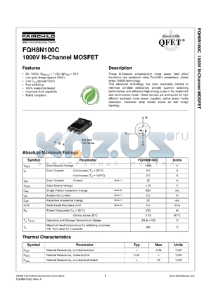 FQH8N100C datasheet - 1000V N-Channel MOSFET
